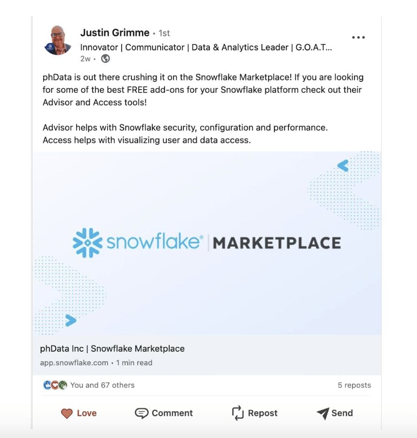 A screenshot from LinkedIn of a customer giving phData a shoutout for its Toolkit tools.